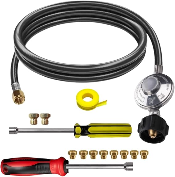 Propane Conversion Kit from NG to LP Fit For Weber SUMMIT 670 - SUMMIT 660 or the - SUMMIT 650 Models - 5' Propane Hose and Regulator Assembly - PreDrilled Orifices for ALL Burners Included