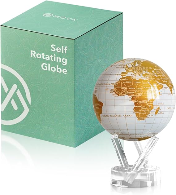 MOVA Self Rotating Globe, Pearl White and Gold Classic (4.5")