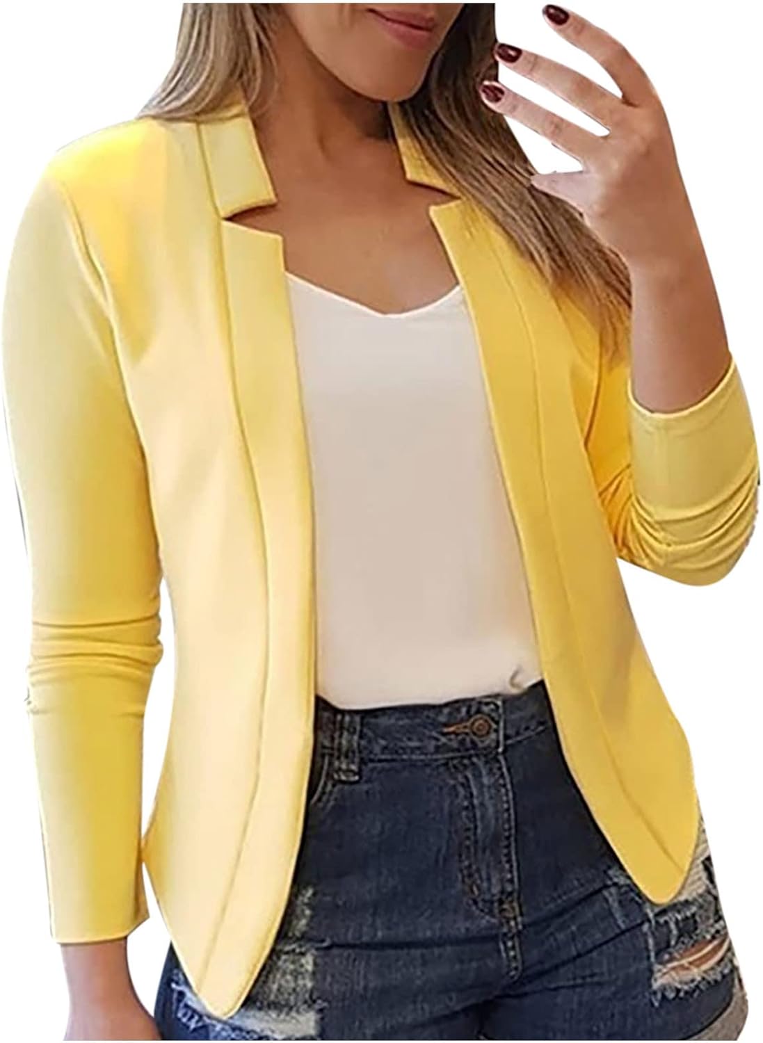 Womens Cropped Blazer Jacket Dressy Cardigan Lightweight Office Jacket Plus Size Open Front Suit Blazers Outerwear