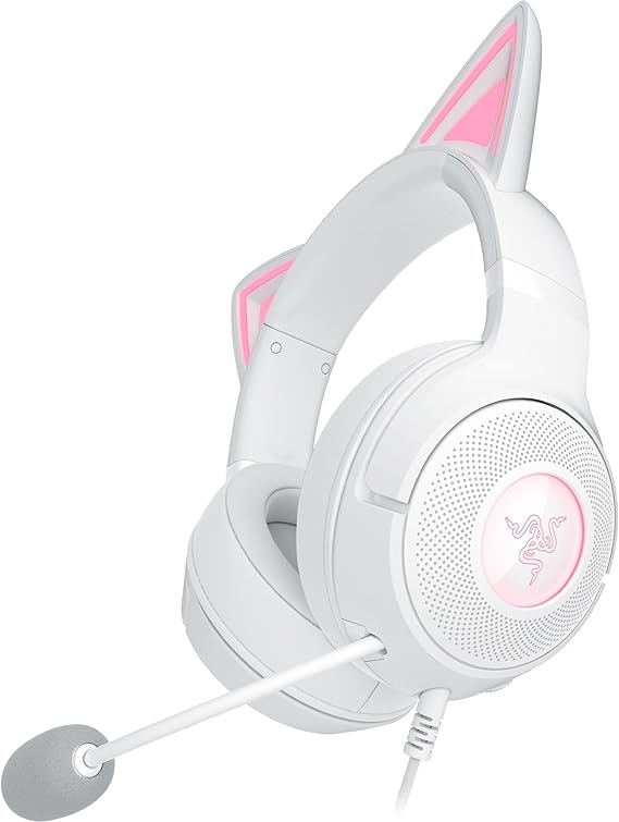 Razer Kraken Kitty V2 USB Wired Headset, Chroma RGB Kitty Ears, White