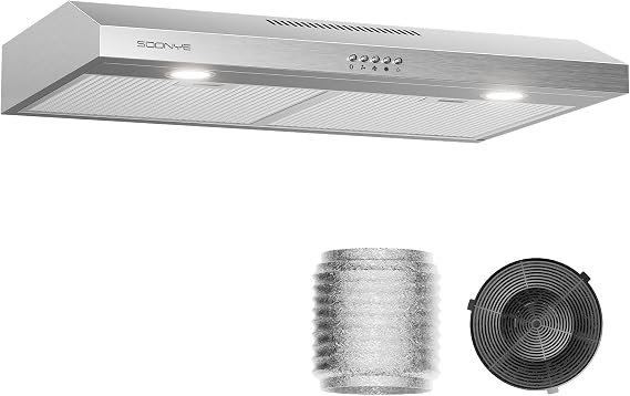 Under-Cabinet Range Hood, 30 inch, 250 CFM, Stainless Steel with LED Lights | With LED Lights, Under-Cabinet Mount, 250 CFM Airflow, Stainless Steel Finish, 30 inch Width