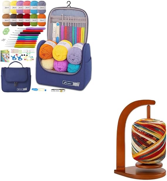 Yarniss Crochet Kits for Beginners, All in One Crochet Kits with 840 Yards Crochet Yarn and Yarn Holder for Crocheting & Knitting, Large Wooden Yarn Spinner with Magnetic Rotating