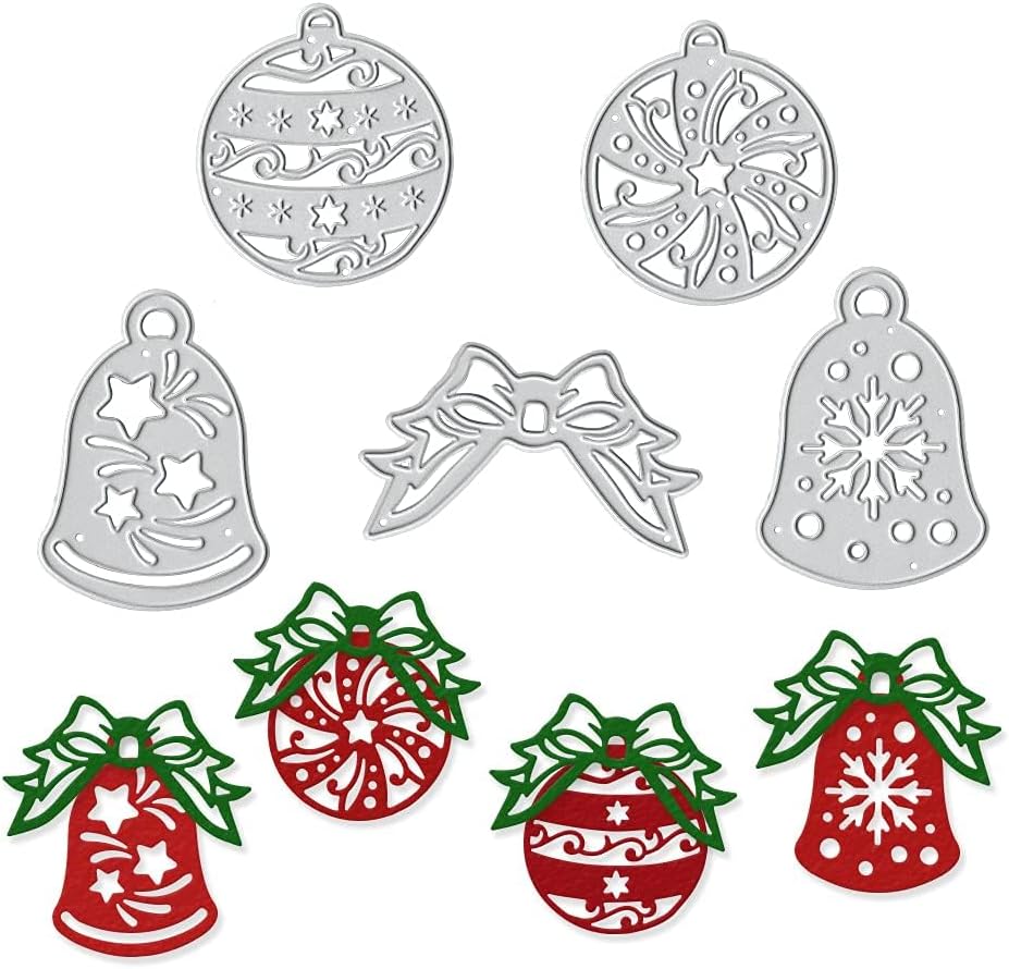 Hying Christmas Bell Bow Cutting Dies for Card Making and Photo Album Decorations, Christmas Globe Light Die Cuts Xmas Jingle Bell Dies Embossing for DIY Scrapbooking Craft