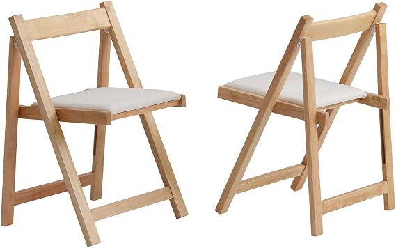 Folding Dining Chairs with Cushion, Padded Folding Chairs Lightweight, Modern Folding Patio Chairs, Wooden Dining Chairs, Foldable Chairs Set of 2 for Camping, Picnic, Office, Party (Wood)