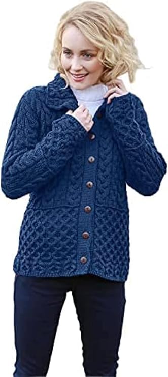 SAOL Ladies Honeycomb Cardigan - 100% Merino Wool Irish Knit with Buttons