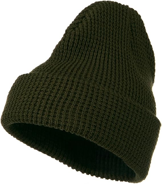 Big Stretch Waffle Stitch Cuff Beanie - White (for Big Head)