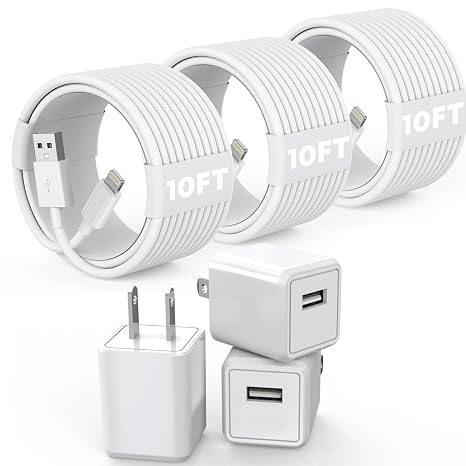 3Pack 10FT Long iPhone Charger,[Apple MFi Certified] USB Plug Wall Charging