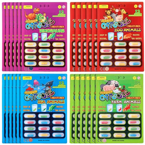 Gejoy 8 Pieces Water Capsules Water Animals Dinosaur Unicorn Sea Creature Party Cognition Sponge Pills Bath Expanding Foam Animal Capsules Animal