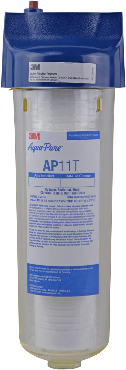 3M Aqua-Pure AP100 Series Whole House Water Filter Housing AP11T, Standard, 1 High, Transparent Plastic