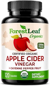 USDA Organic Apple Cider Vinegar Capsules with Mother, 1200 mg | Vegan & Non-GMO | Apple Cider Vinegar Pills with Cayenne Pepper & Ginger Root | 120 Caps