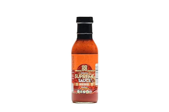 GHANA SUPREME SAUCE - Marinade for Meats and Base for Jollof Rice - Medium - 12 Fluid Ounces