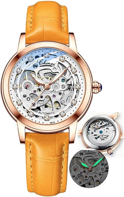 Fashion Women Automatic Mechanical Watch Female Birthday Gift Dress Women's Watches Skeleton Dial Leather Strap
