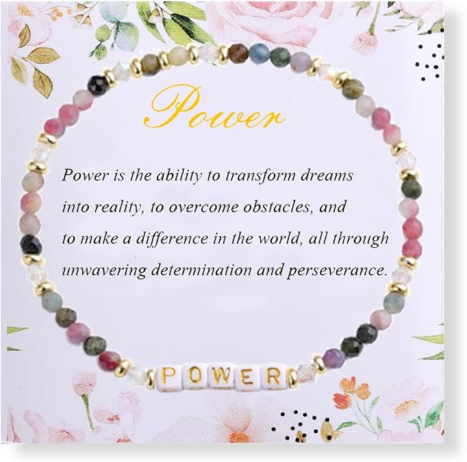 UEUC Motivational Bracelet for Women, Letter Beads Encouragement Crystal Stretch Bracelets, 4mm Stone Inspirational Jewelry Gifts with Meaning Card