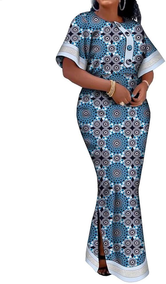 BAZINRICHE African Women's Print Bodycon Dress O-Neck Ankara Party Dresses
