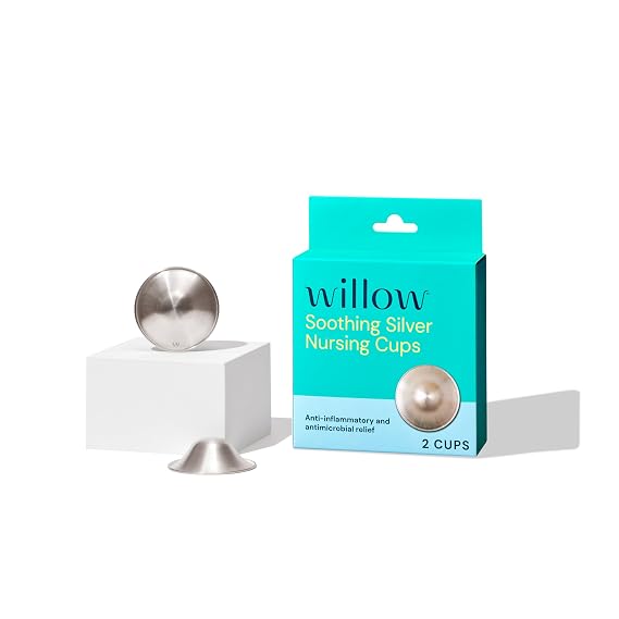 Willow - Silver Nursing Cups, 2 Pack, Breastfeeding Nipple Covers for Protection & BPA Free