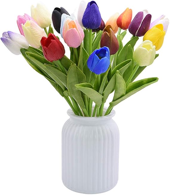 Tvoip 12Pcs/lot 13.8" Tulip Flower Real Touch Flowers Fake Artificial Tulip Bridal Bouquet for Wedding Home Decortion Decorative Flower (Multicolor)
