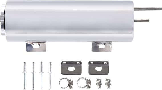 3 x 9 Inch Universal Radiator Coolant Overflow Puke Tank | Bottle Catch Can Polished Stainless Steel with Twist Cap 26 Ounces