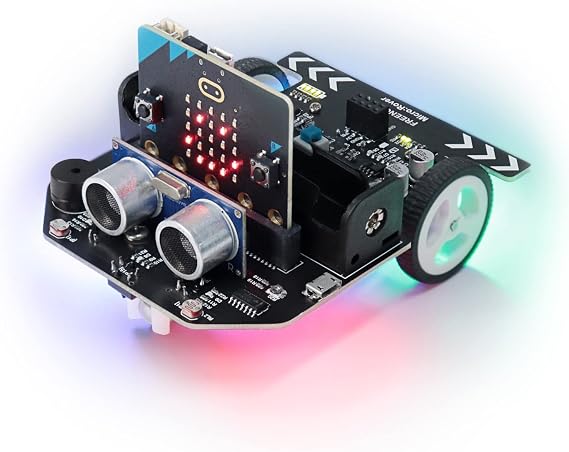 FREENOVE Micro:Rover Kit for BBC micro:bit (V2 Included), Obstacle Avoidance, Light-tracing, Line-tracking, Remote Control, Playing Melody, Colorful Lights, Example Projects, Blocks and Python Code