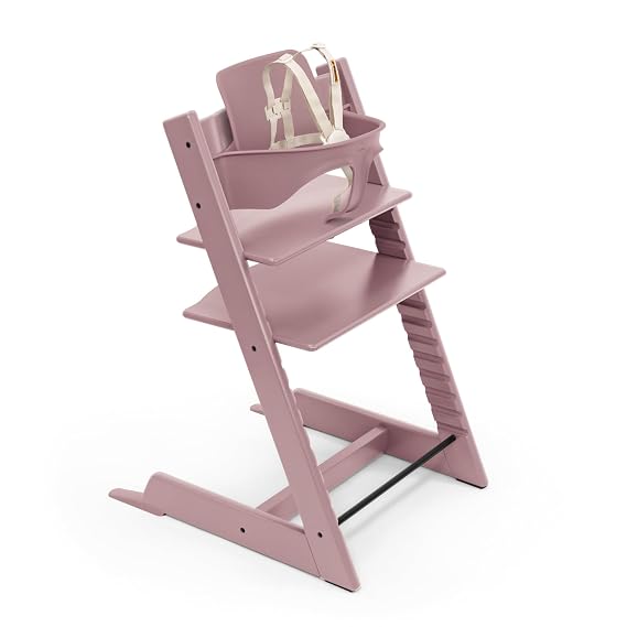 Stokke Tripp Trapp High Chair 2, Heather Mauve - Includes Chair + Baby Set with Removable Harness for Children 6-36 Months - Adjustable, Ergonomic & Easy to Clean