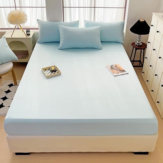 Solid Color Full Fitted Sheet -Soft Microfiber- Fade Resistant Deep Pocket Fitted Sheet - No Pillowcase (Light Blue, Full)