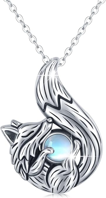 Fox Necklace 925 Sterling Silver Moonstone Fox Necklace Fox Jewelry for Women