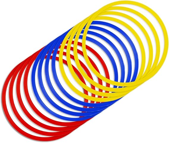 AGORA Sports Training Agility Speed Rings - Set of 12-4 Red, 4 Blue, 4 Yellow