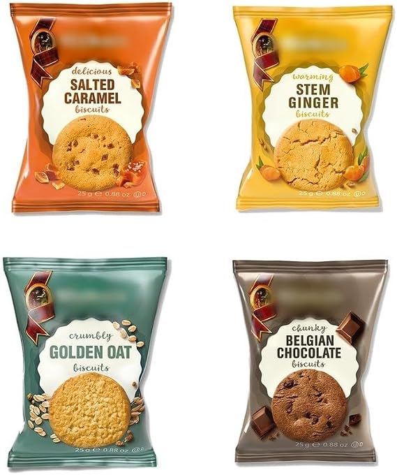 Shortbread Catering Assorted 100 x 25g Variety Biscuits Twin Packs, Golden Oat, Belgian Chocolate, Salted Caramel & Stem Ginger Biscuits