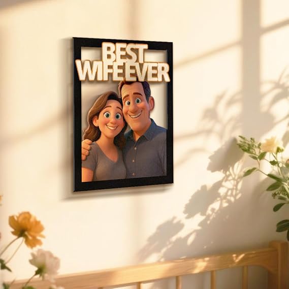 SOUFEEL Personalized Cartoon Style 3D Photo Wooden Frame Sign, Custom Family Cartoon Picture Frame, Ideal Animation Portrait Gifts for Birthday Mother's Day Wedding Anniversary Christmas Couple