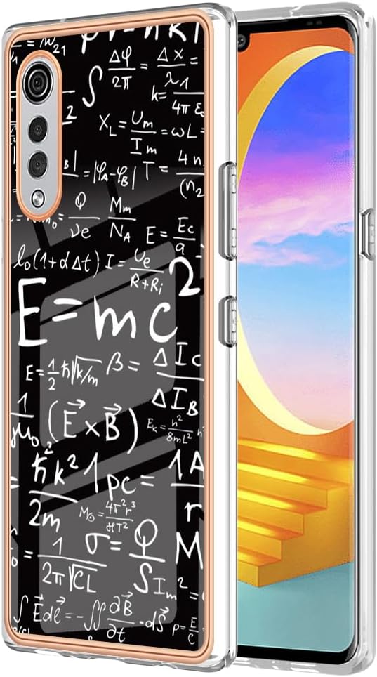 Glossy Surface Plating Cover for LG Velvet 4G 5G Sparkly Flexible Soft Frame Bumper Black Equation Pattern Design Semi-hard Ultra Slim Fit Crystal Clear Back Cases Covers for LG Velvet 4G 5G