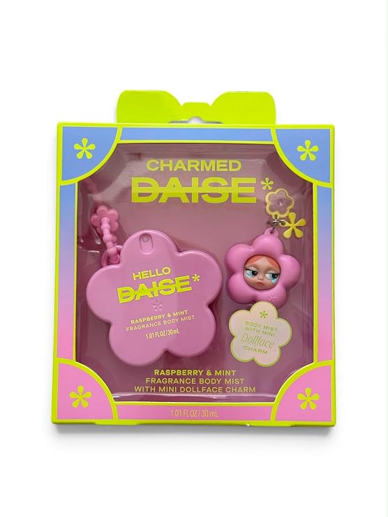 DA'ISE Fragrance Body Mist for Women with Mini Dollface Charm - Hello (Raspberry & Mint) - 1.01 Fl Oz (Pack of 1)