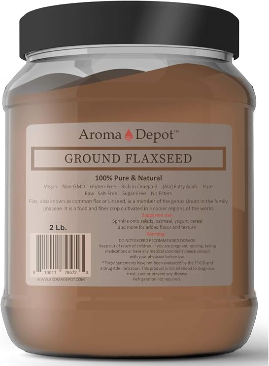 2 lb JAR Ground Brown Flaxseed Flax Seed Powder Omega-3 Fats | NON GMO | Gluten-free | 32 oz Semillas de linaza en polvo