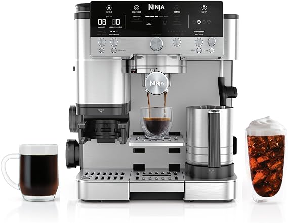 Ninja Luxe Cafe Premier 3-in-1 Espresso Machine, Drip Coffee, Cold Brew | Built-in Grinder, Hands-Free Milk Frother, and Assisted Tamper for Cappuccinos & Lattes, Stainless Steel, ES601