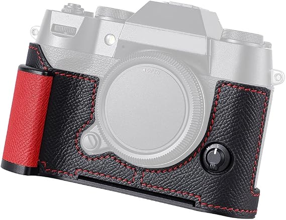 Camera Half Case,Compatible with Fujifilm Fuji X-T50 XT50,Vintage Metal Genuine Leather Instant Camera Protective Cases Stylish Portable Shockproof (Black C)
