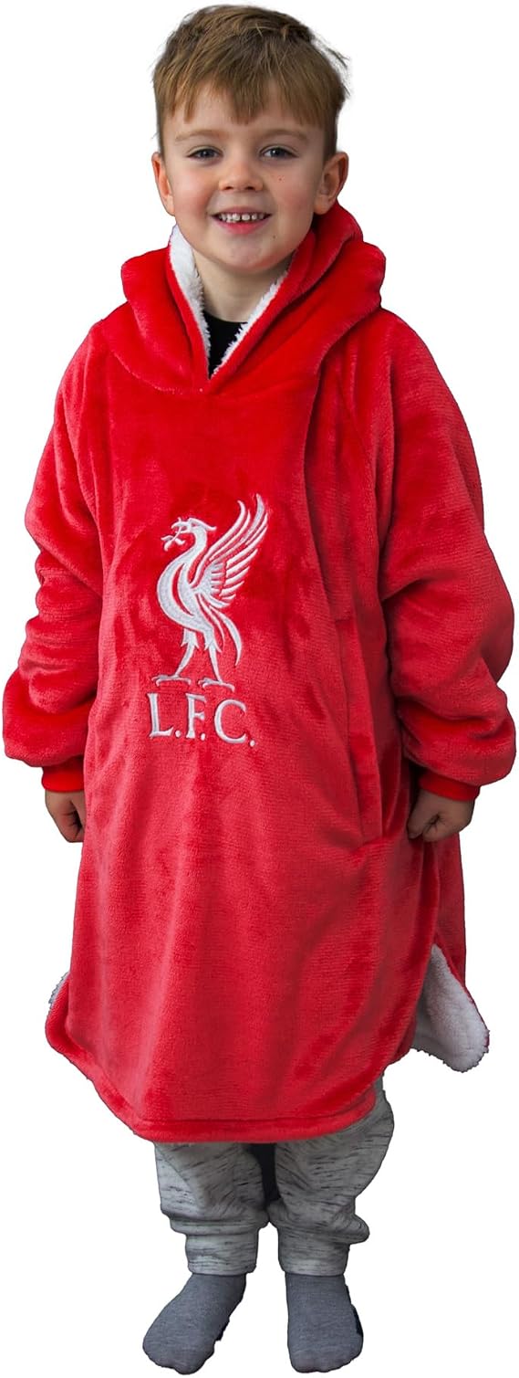 Character World Liverpool FC Official Hugzee Wearable Hooded Fleece, Super Warm Premium Sherpa Lined, Liverpool FC Design