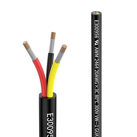 20 AWG 3 x 0.5 mm² 5 m Electric Cable 3-Core Cable Extension Cable UL2464 Voltage 5 V/12 V/24 V/300 V Oxygen Free Multi-Strand Tinned Copper Cable