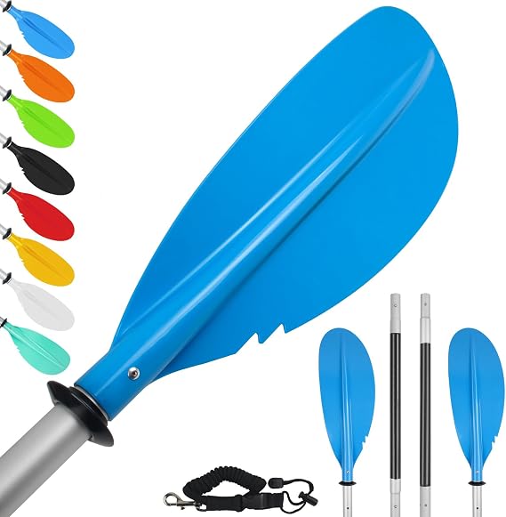 Kayak Paddle,88in 4 Pieces Boat Oars Kayak Paddles,Heavy Duty Aluminum Alloy Shaft Float Lightweight Detachable Adjustable Fishing Kayak Paddle for Adults with Paddle Leash(8 Color ,1Pack,2Pack)