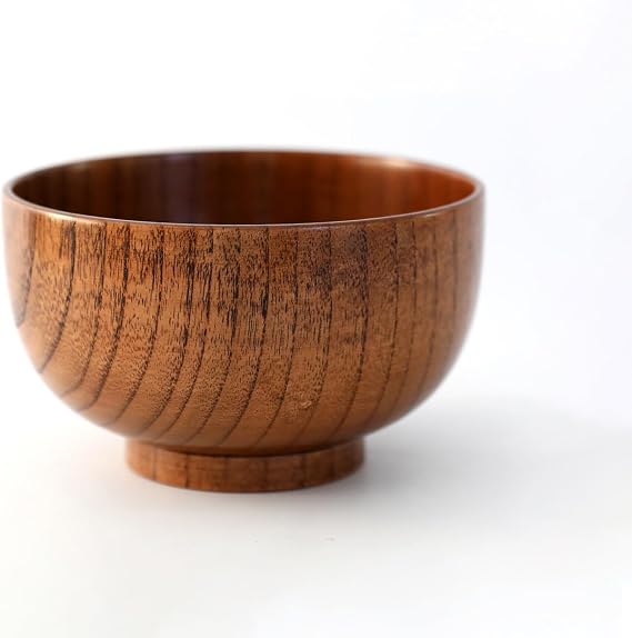 PACEKONER Handmade Wood Bowl, Jujube Wooden Japanese Style Bowl, Round Cup For Rice, Soup, Salad, Dipping, Nuts, Dessert, Ice Cream And Decoration (5.1 Inch)
