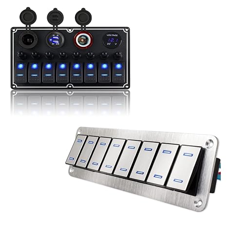 8 Gang Marine Boat Rocker Switch Panel Aluminum Toggle Switch Panel Waterproof Multi-Function Switch Panel for RVs, Cars, Boats, Trucks,Trailers - 12-24V 2PCS