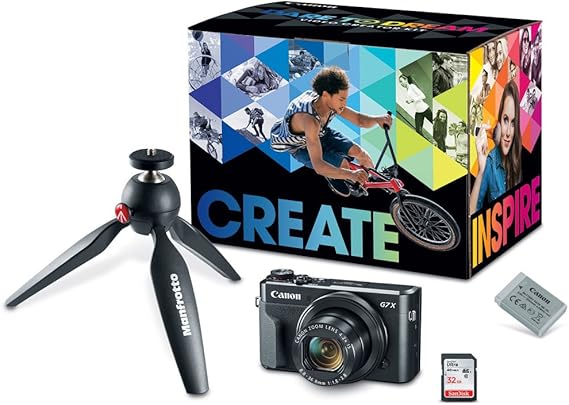 Canon PowerShot G7X Mark II Digital Camera, Video Creator Kit with Tripod, Memory Card, and Detachable Bluetooth Remote, Black, Small (1066C029)