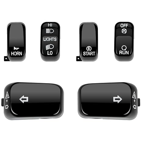 6pcs Hand Control Chrome Switches Caps Compatible with Harley Sportster Dyna V-Rod Road King 1996-2013 (Black)