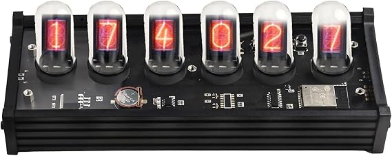 IPS Nixie Tube Digital Clock with 6 Quartz Tube Display, USB-C Powered Retro/Punk/DIY Styles, RGB LED Modes and Custom Picture Support, for Elekstube Home Decor, Black Aluminum Alloy Case