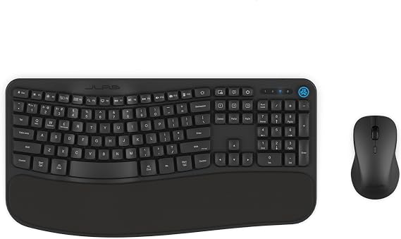 JLab Flow Keyboard and Mouse Bundle, Wireless Bluetooth or USB-C, AI Button, smart Media knob, ambidextrous Mouse, Black