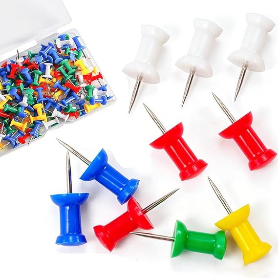 Push Pins, 150 Pcs Reusable Drawing Pins with Solid Plastic Storage Box, Cork Board Pins for Noticeboards, Rustproof Thumb Tacks for Cork Notice Pinboard Bulletin Board - School & Office Use
