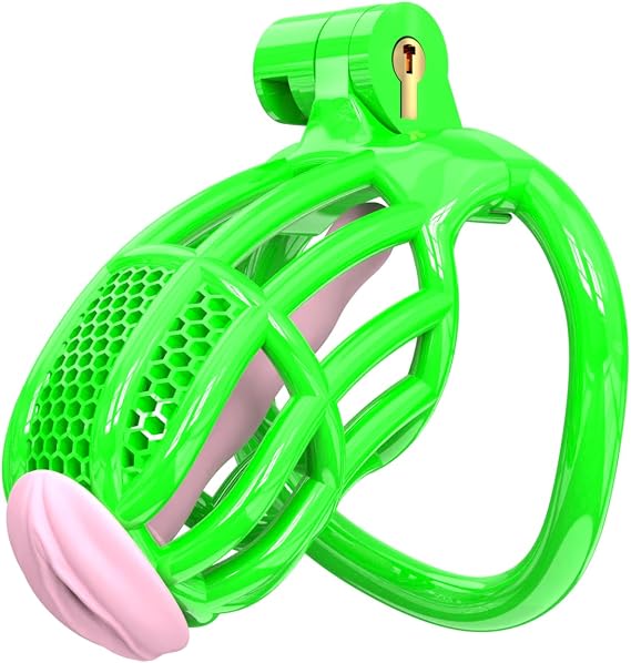 Men's Protective Training Cage - Resin Material-with 5 Different Sizes Ring & Invisible Lock (Fluorescent Green) (C4G)