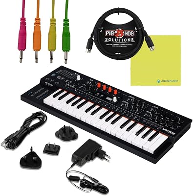Arturia MiniFreak 37 Key Polyphonic Hybrid Keyboard Bundle wPig Hog 4-Pack Mono Patch Cables, Pig Hog MIDI Cable, Power Supply, USB Cable & Liquid Audio Polishing Cloth