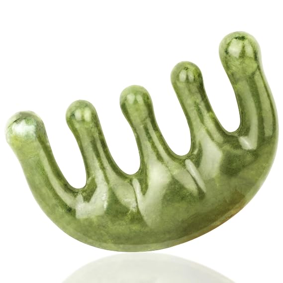Jade Comb Jade Hair Comb Guasha Scalp Comb Massage Comb Wide Tooth Jade Massager for Scalp Care, Handheld Head and Meridians Health Massage