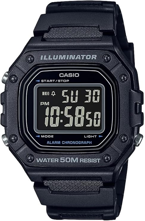 Casio W218H Series | Mens Digital Watch | 50M WR | 1/100 Second Stopwatch | 100 SEC Chronograph | LED Backlight | Countdown Timer | Daily Alarm | Hourly Time Signal | 7 Year Battery