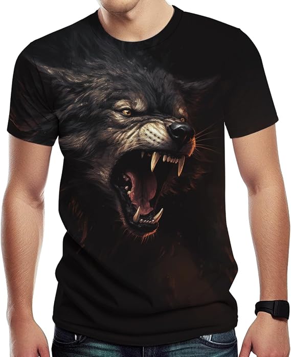Casual Wolf Graphic T-Shirt for Men Fashion Short Sleeve Shirts