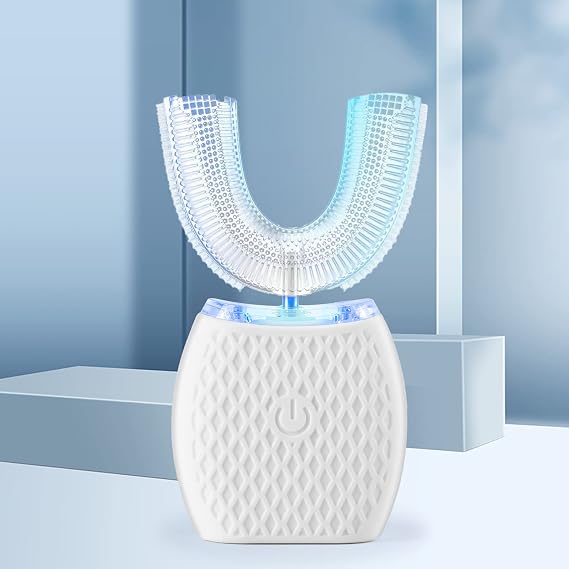 Ultrasonic Adult Electric Toothbrush,Sonic Toothbrush 360 Oral Cleaning Wireless Charging & LED Light|IPX7 Waterproof U-Shaped Brush Head Protects Gums