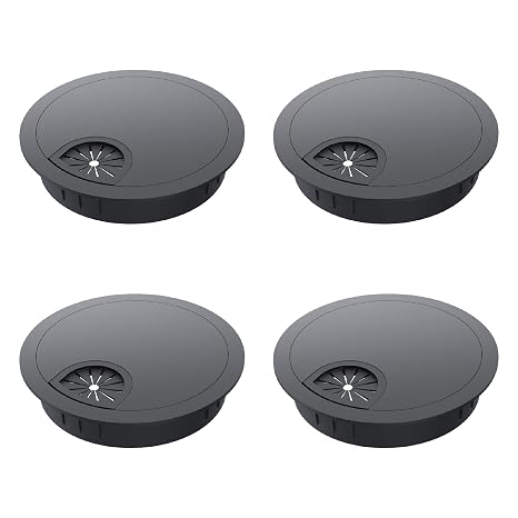 4 Pack Desk Grommet 2 Inch 50mm, Zinc Alloy Computer Desk Wire Hole Cover, Office Desktop Cord Cable Hole Metal Ring, Black